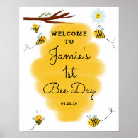 Bumble Bee 1st Birthday Party Welcome Sign Poster