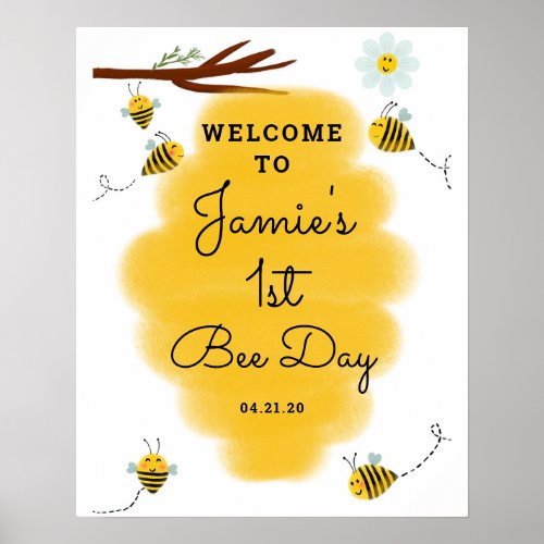 Bumble Bee 1st Birthday Party Welcome Sign Poster