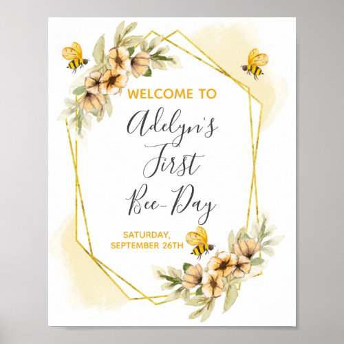 Bumble Bee 1st Birthday Party Welcome Sign Poster