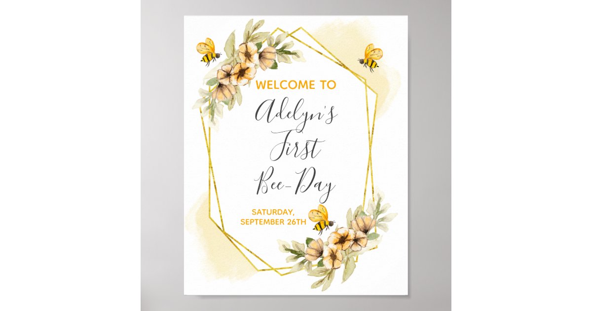 Bumble Bee 1st Birthday Party Welcome Sign Poster | Zazzle
