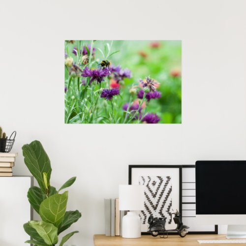    Bumble bee and flowers Nature Spring Cute Poster