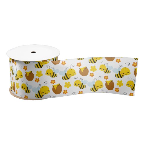 Bumble Bee and Flowers Pattern Satin Ribbon