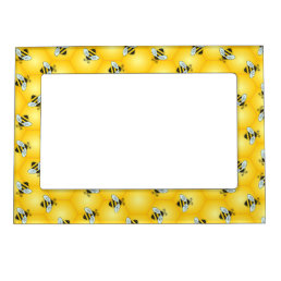 Bumble Bee and Golden Honeycomb Pattern Magnetic Photo Frame