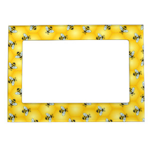 Bumble Bee and Golden Honeycomb Pattern Magnetic Photo Frame
