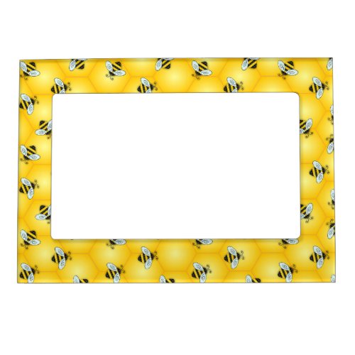 Bumble Bee and Golden Honeycomb Pattern Magnetic Photo Frame