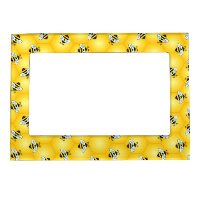 Bumble Bee and Golden Honeycomb Pattern Magnetic Photo Frame (Front)