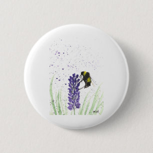 Bumble bee and lavender watercolor button