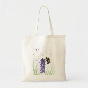 Bumble bee and lavender watercolor tote bag