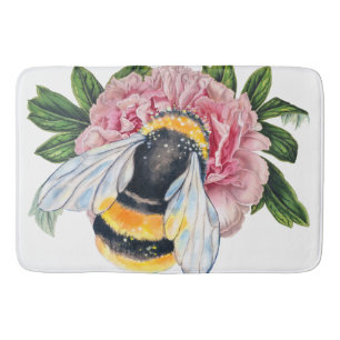 Bumble Bee And Peony Bathroom Mat