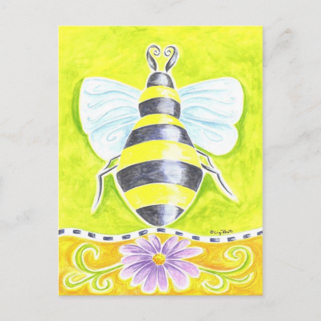 Bumble Bee and Purple Daisy Postcard (Front)