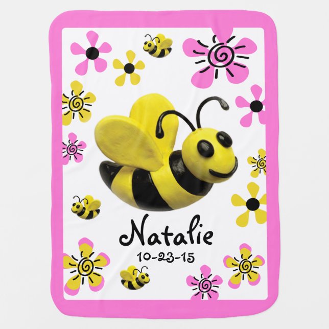 Bumble Bee Baby Girl Shower Swaddle Blanket (Front)