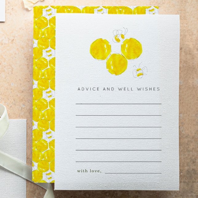 Bumble Bee Baby Shower Advice and Wishes Card (Yellow watercolor buzzing bumble bees and honeycombs baby shower advice cards.)