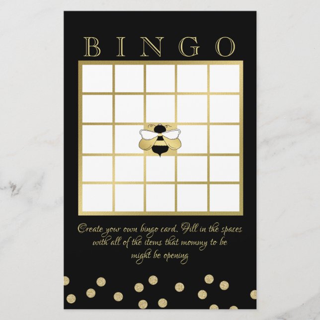Bumble Bee Baby Shower Bingo Stationery (Front)