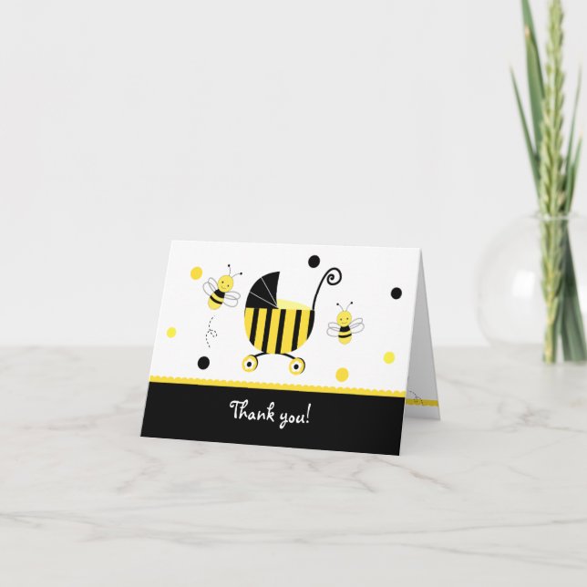 Bumble Bee Baby Shower Folded Thank you note cards (Front)