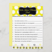 Bumble Bee Baby Shower Game Who Knows Mommy Best (Front/Back)