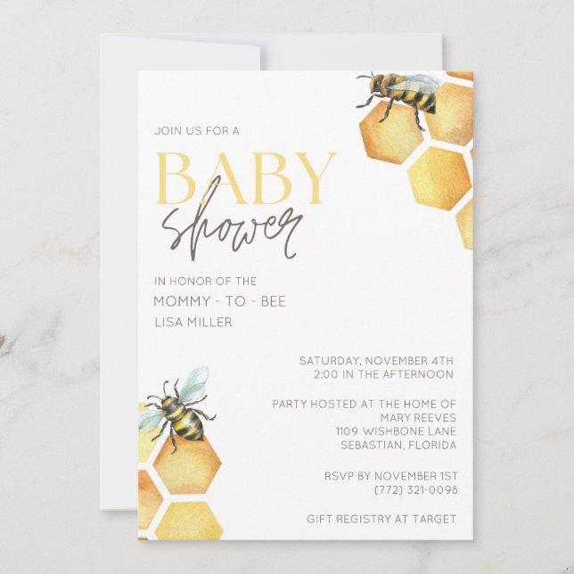Bumble Bee Baby Shower Invitation (Front)