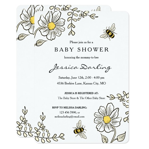 Bumble Bee Baby Shower Invitations | Yellow Floral