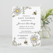 Bumble Bee Baby Shower Invitations | Yellow Floral (Standing Front)