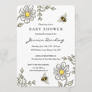 Bumble Bee Baby Shower Invitations Yellow Floral