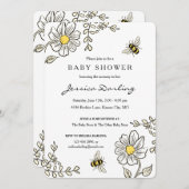 Bumble Bee Baby Shower Invitations | Yellow Floral (Front/Back)