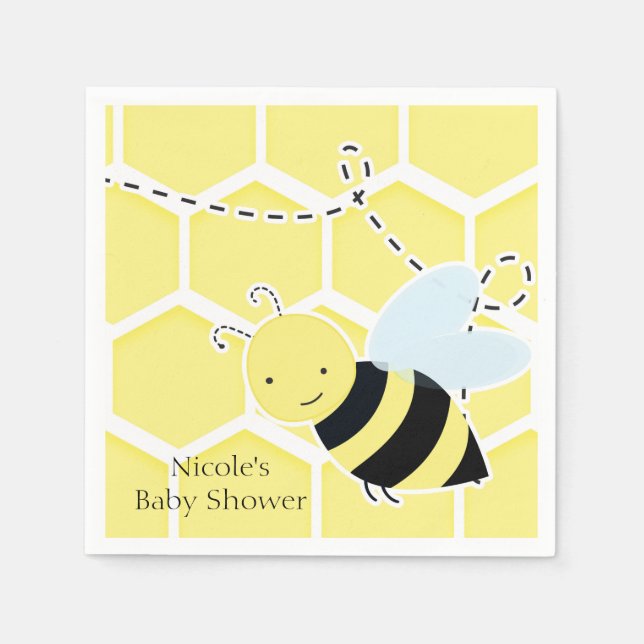 Bumble Bee Baby Shower Modern Yellow & Black Paper Napkins (Front)