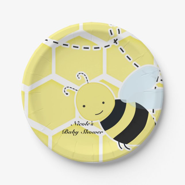 Bumble Bee Baby Shower Modern Yellow & Black Paper Plates (Front)