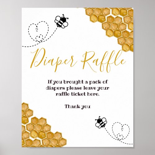 Bumble Bee Baby Shower Party Diaper Raffle Sign