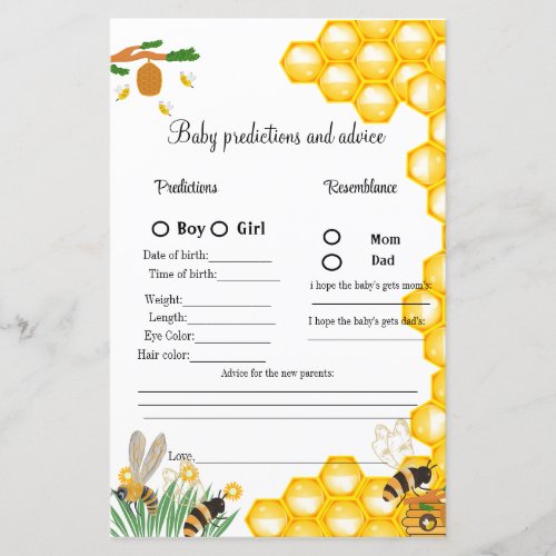 Bumble Bee baby shower  prediction game baby showe