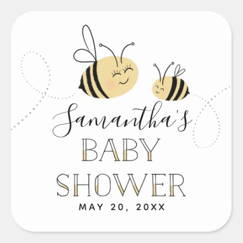 Bumble Bee Baby Shower Sticker with Name and Date