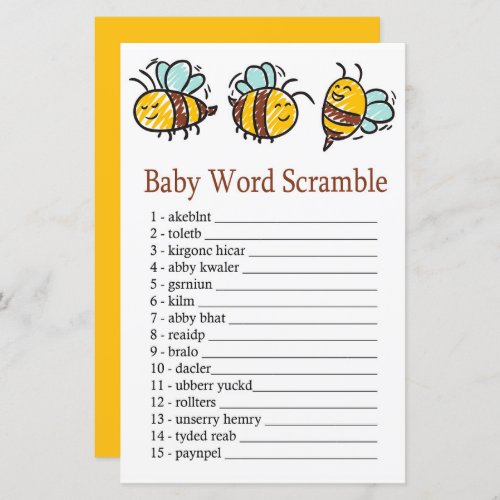 Bumble Bee Baby word scramble game