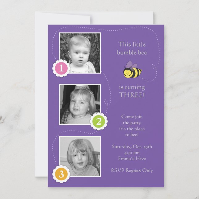 Bumble Bee Birthday Invitation (Front)
