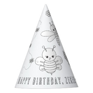 Bumble Bee Birthday Party-Color Your Own Party Hat