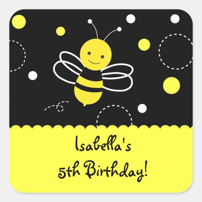 Bumble Bee Birthday Party Favor Stckers Labels (Front)