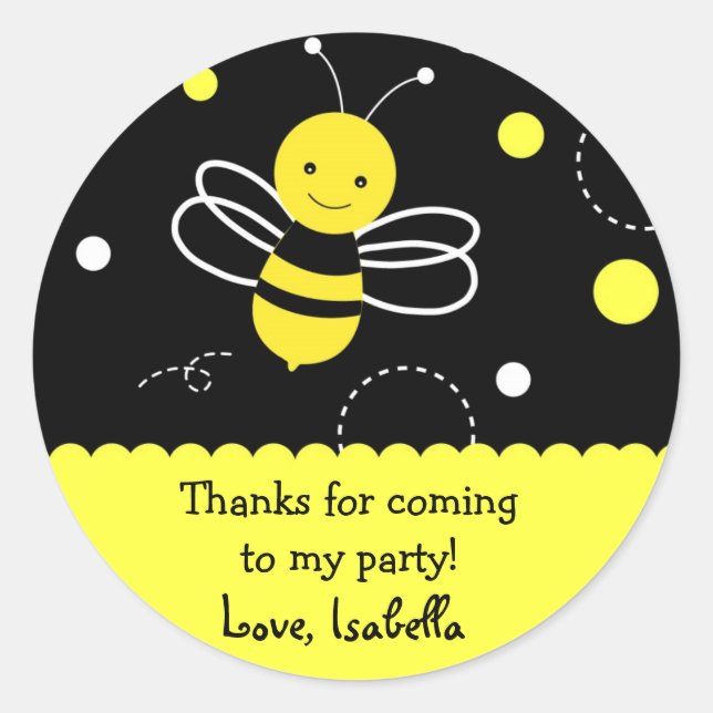Bumble bee Birthday Party Favor Stickers (Front)