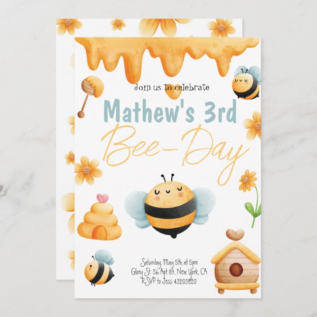 Bumble Bee Birthday Party Invitation (Front/Back)