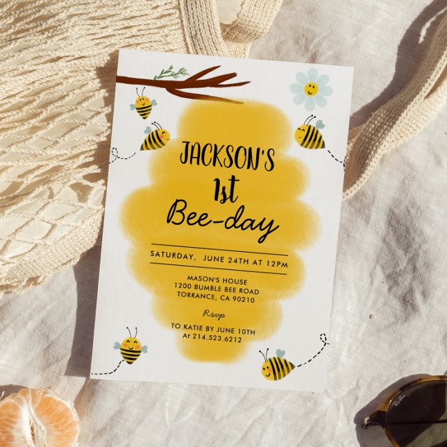 Bumble Bee Birthday Party Invitation | 1st Bee Day