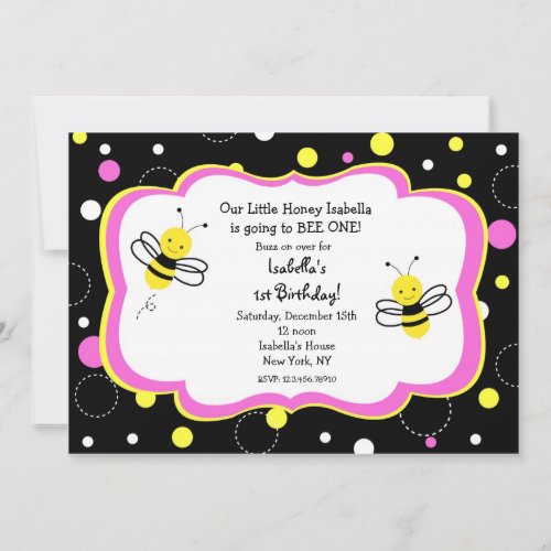Bumble Bee Birthday Party Invitations pink