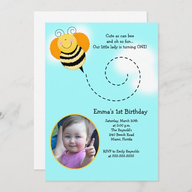 Bumble Bee Birthday Photo Invitation (Front/Back)
