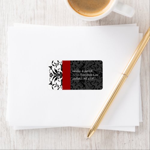 Bumble Bee Black Damask  Address Labels Red Trim