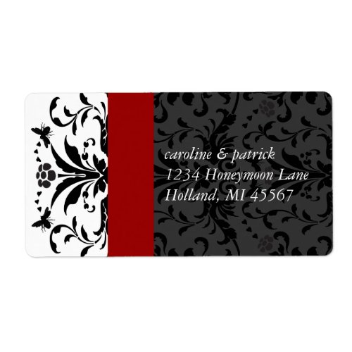 Bumble Bee Black Damask  Address Labels Red Trim