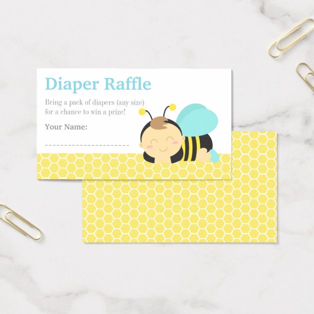 Bumble Bee Boy Baby Shower, Diaper Raffle Tickets