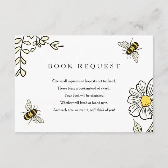 Bee Book Card  Bumble Bee Book Insert  Yellow Flower Book Card  Gold Geometric Book Card  Bee Book for Baby  Flower Book for Baby
