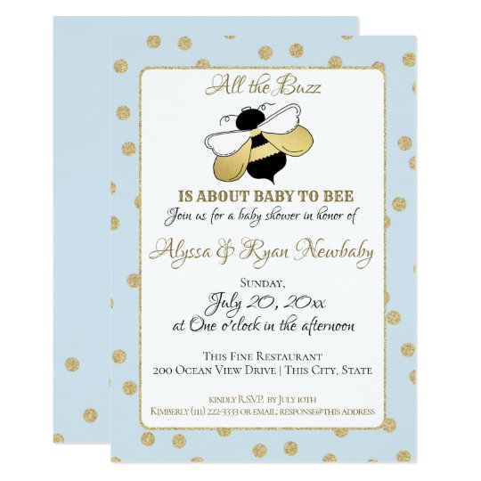 Ble Bee Buzz Baby Shower Blue Invitation Zazzle Ble Bee Buzz Baby Shower Blue