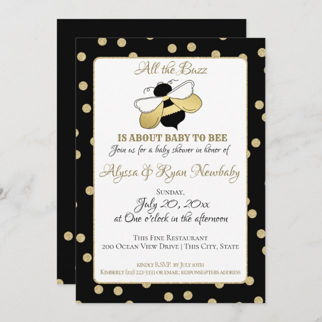 Bumble Bee Buzz Baby Shower Invitation (Front/Back)