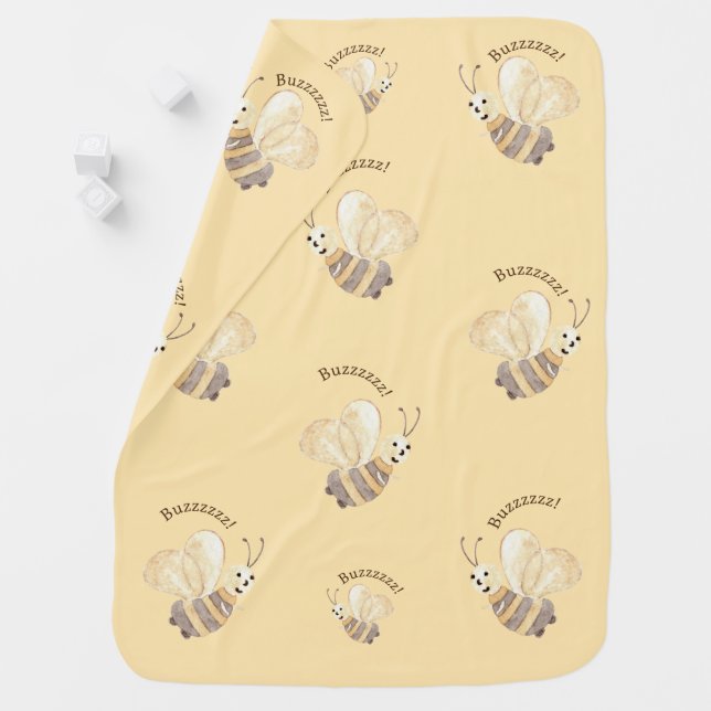 Bumble Bee Buzz Watercolor Baby Nursery Baby Blanket (In Situ)