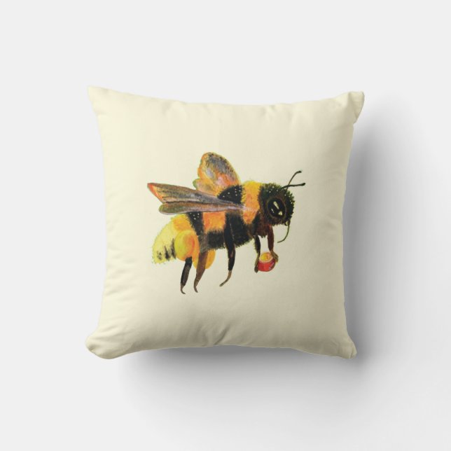 Bumble Bee carrying pollen  Throw Pillow (Front)