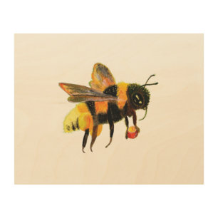 Bumble Bee carrying pollen Wood Wall Art