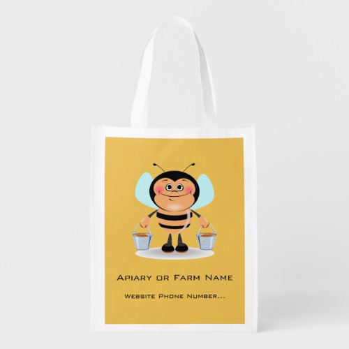 Bumble Bee Carrying Two Buckets of Honey Business Reusable Grocery Bag