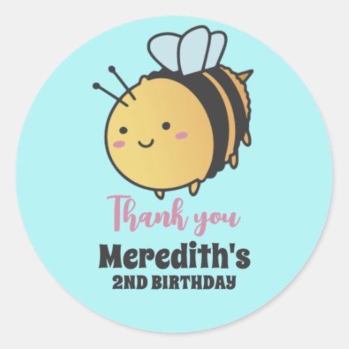 Bumble Bee Cartoon Kids Birthday Party Favor Classic Round Sticker