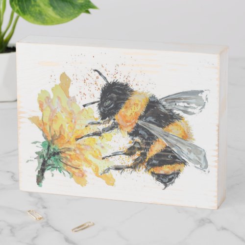 Bumble Bee collecting Pollen Wooden Box Sign